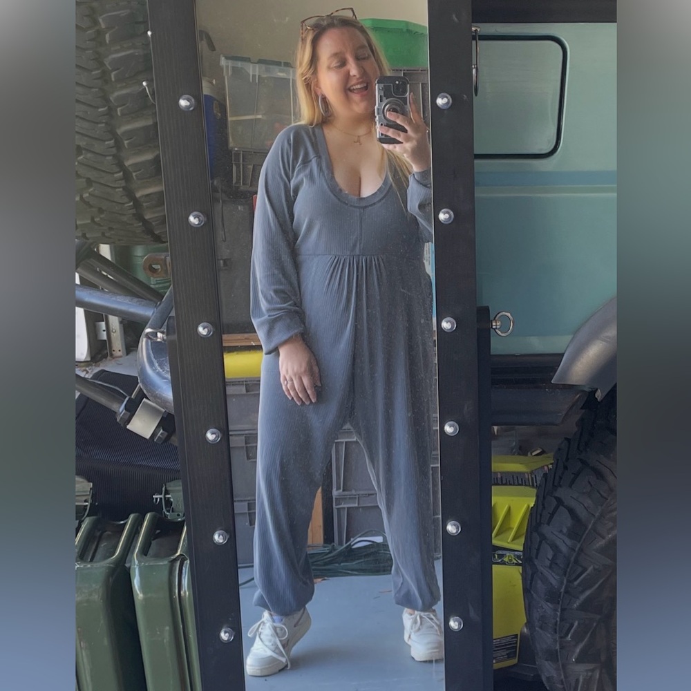 Free People Dark Gray Oversized Jumpsuit | Size Large